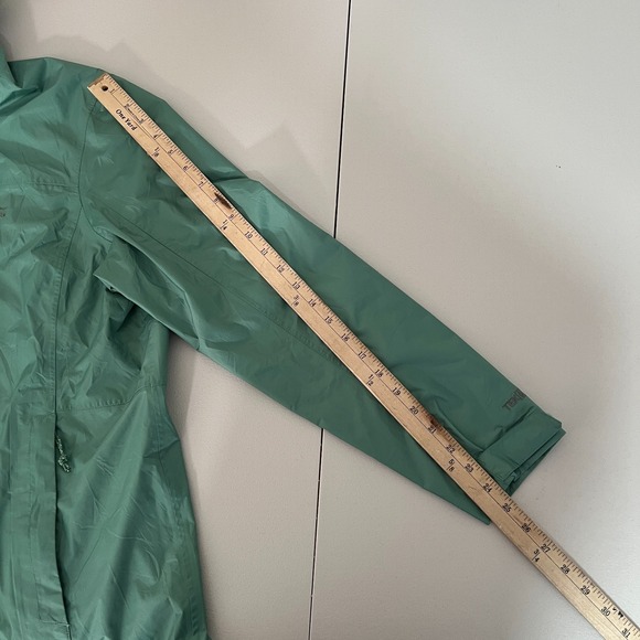 LL Bean Trail Model Rain Jacket Womens 1X Plus Green Hooded Windbreaker Full Zip - Picture 10 of 11
